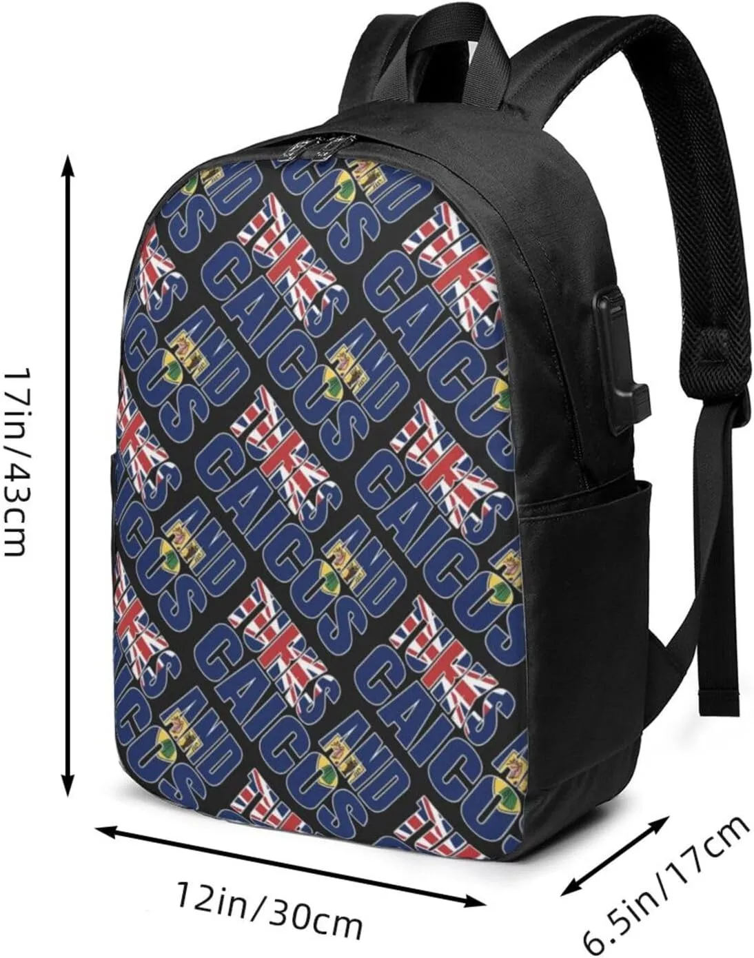 Turks Caicos Islands Flags Laptop Backpacks Travel Backpack Casual Business Daypack Sport Rucksack Computer Bag Fits up to 17 Inch Notebook with USB Port
