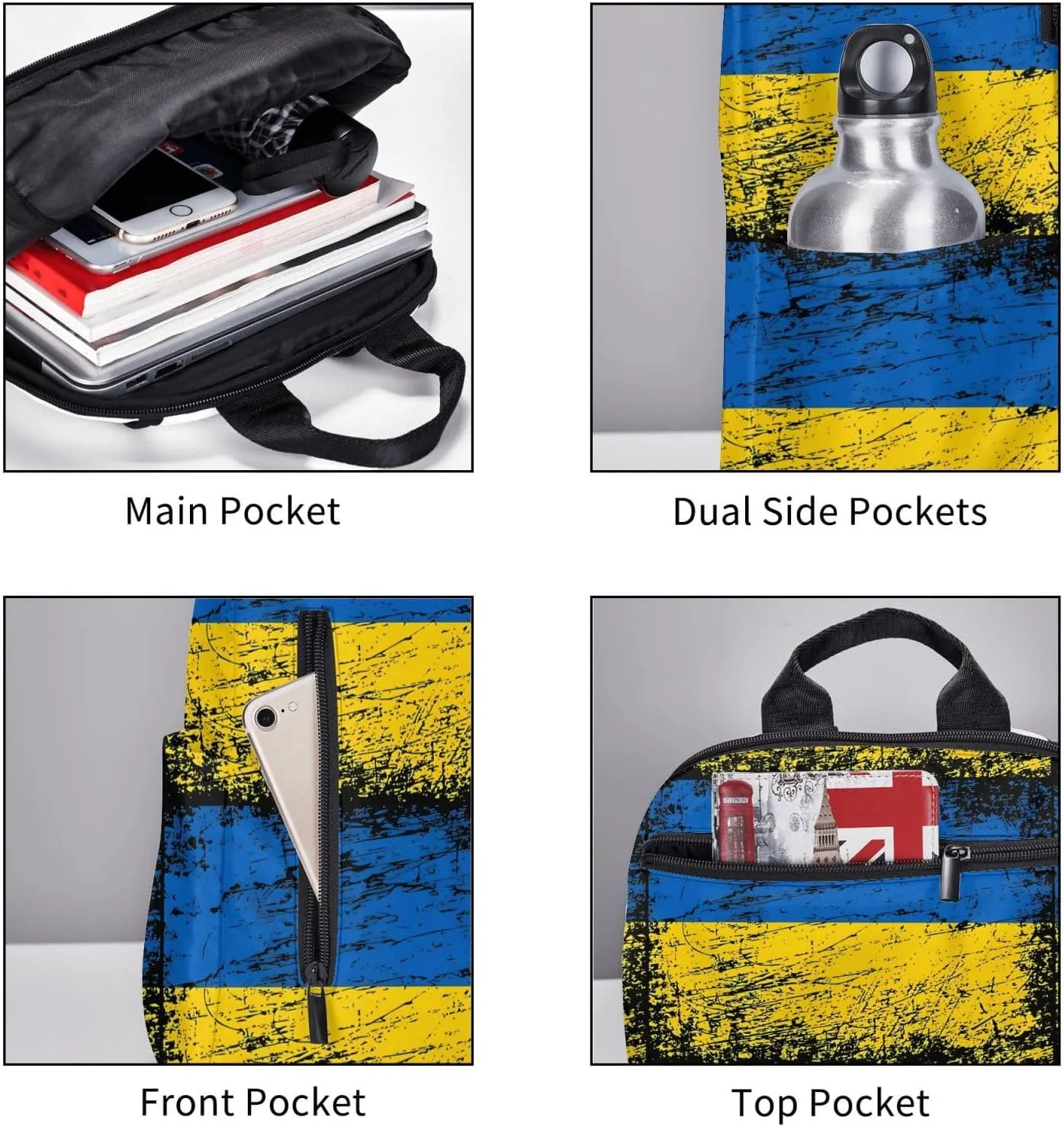 Ukraine Ukrainian Flag Travel Backpacks Casual Laptop Backpack Sport Rucksack Large Capacity Daypack Multi-Pockets Adjustable Strap Bag for Working Hiking
