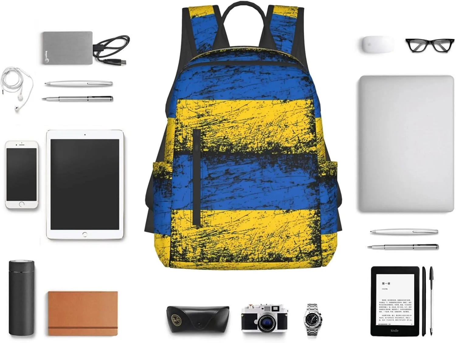 Ukraine Ukrainian Flag Travel Backpacks Casual Laptop Backpack Sport Rucksack Large Capacity Daypack Multi-Pockets Adjustable Strap Bag for Working Hiking