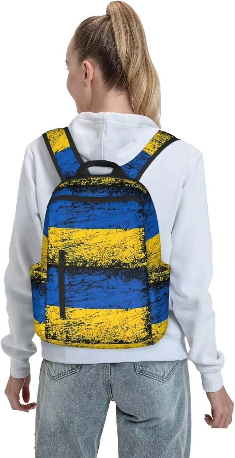 Ukraine Ukrainian Flag Travel Backpacks Casual Laptop Backpack Sport Rucksack Large Capacity Daypack Multi-Pockets Adjustable Strap Bag for Working Hiking