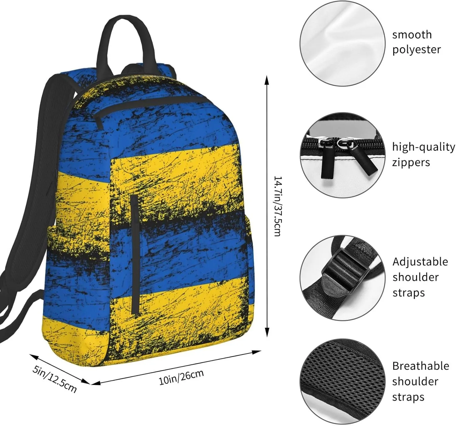 Ukraine Ukrainian Flag Travel Backpacks Casual Laptop Backpack Sport Rucksack Large Capacity Daypack Multi-Pockets Adjustable Strap Bag for Working Hiking
