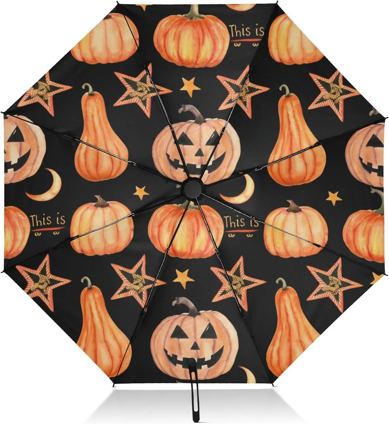 Umbrellas for Rain, Compact Umbrella for Purse Windproof, Ideal for Car, Purse, Men and Women, Cute Orange Pumpkins Black