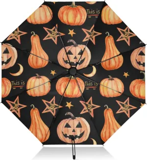 Umbrellas for Rain, Compact Umbrella for Purse Windproof, Ideal for Car, Purse, Men and Women, Cute Orange Pumpkins Black