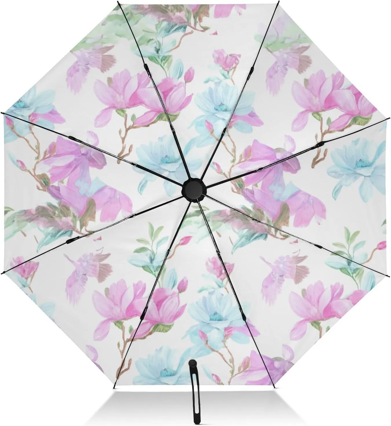 Umbrellas for Rain, Windproof Umbrellas for Rain Compact, Ideal for Car, Purse, Men and Women, Blue Pink Magnolia Flowers