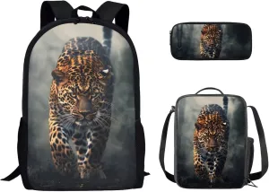 Uourmeti Cool Cheetah Backpack and Lunchbox Pencil Case Set for Girls Kindergarten Elementary School Bookbags and Lunch Box Set for Teens Personalized Schoolbags Kids Book Bags 3 Pcs