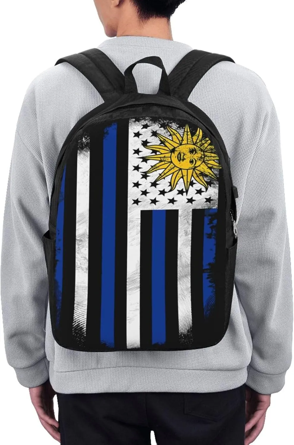 Uruguay Uruguayan American Flag Laptop Backpacks Travel Backpack Casual Business Daypack Sport Rucksack Computer Bag Fits up to 17 Inch Notebook with USB Port