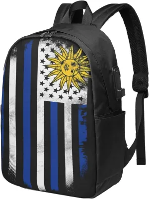 Uruguay Uruguayan American Flag Laptop Backpacks Travel Backpack Casual Business Daypack Sport Rucksack Computer Bag Fits up to 17 Inch Notebook with USB Port