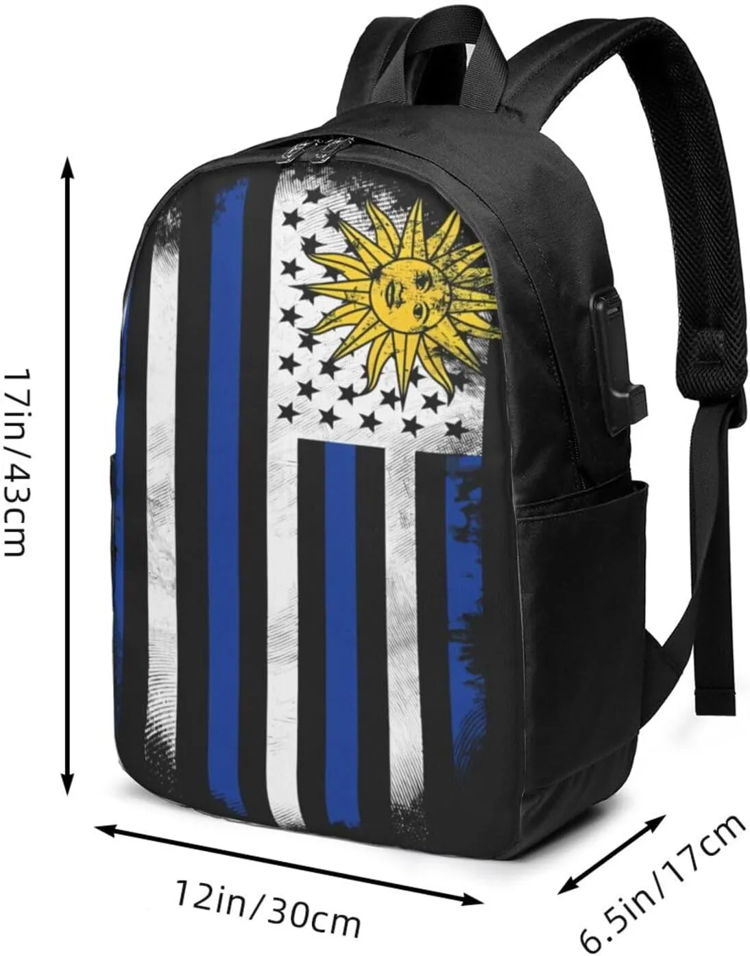Uruguay Uruguayan American Flag Laptop Backpacks Travel Backpack Casual Business Daypack Sport Rucksack Computer Bag Fits up to 17 Inch Notebook with USB Port
