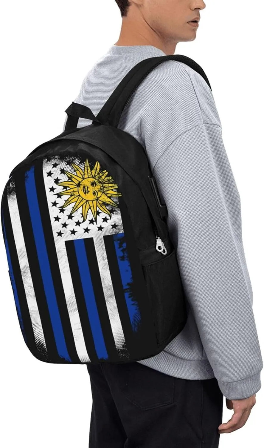 Uruguay Uruguayan American Flag Laptop Backpacks Travel Backpack Casual Business Daypack Sport Rucksack Computer Bag Fits up to 17 Inch Notebook with USB Port