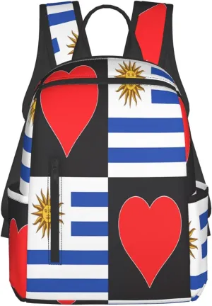 Uruguay Uruguayan Flag Red Heart Casual Laptop Backpack Travel Rucksack Sports Daypack Adjustable Strap Bags with Multi-Pockets for Working Running Camping