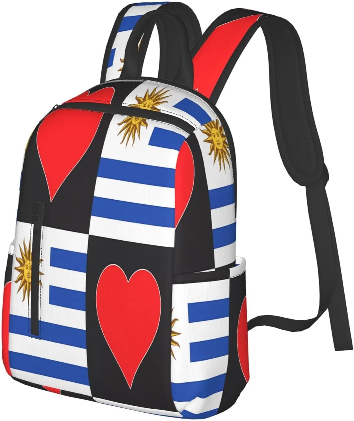 Uruguay Uruguayan Flag Red Heart Casual Laptop Backpack Travel Rucksack Sports Daypack Adjustable Strap Bags with Multi-Pockets for Working Running Camping