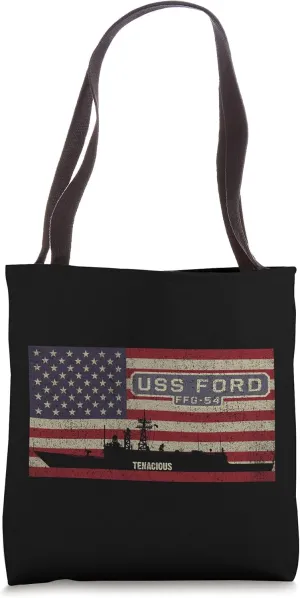 USS Ford FFG-54 Frigate Ship USA American Flag Tote Bag