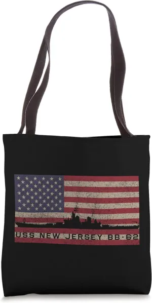 USS New Jersey BB-62 WW2 Battleship USA American Flag Tote Bag