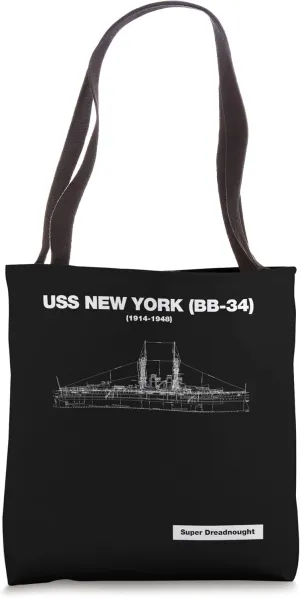 USS New York Dreadnought Outline Blueprint Naval Battleship Tote Bag