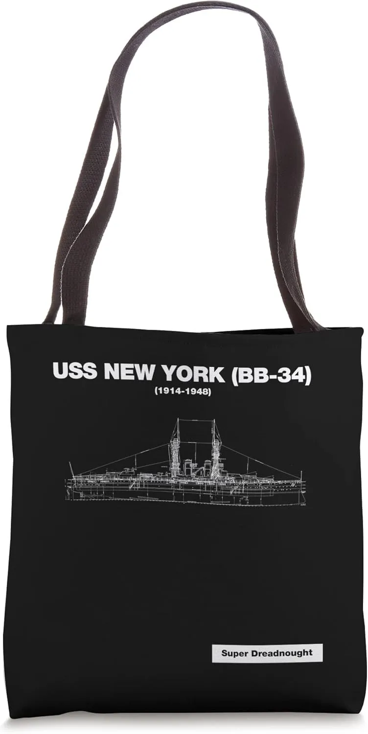 USS New York Dreadnought Outline Blueprint Naval Battleship Tote Bag