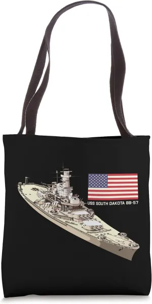 USS South Dakota BB-57 Battleship Diagram American Flag Tote Bag