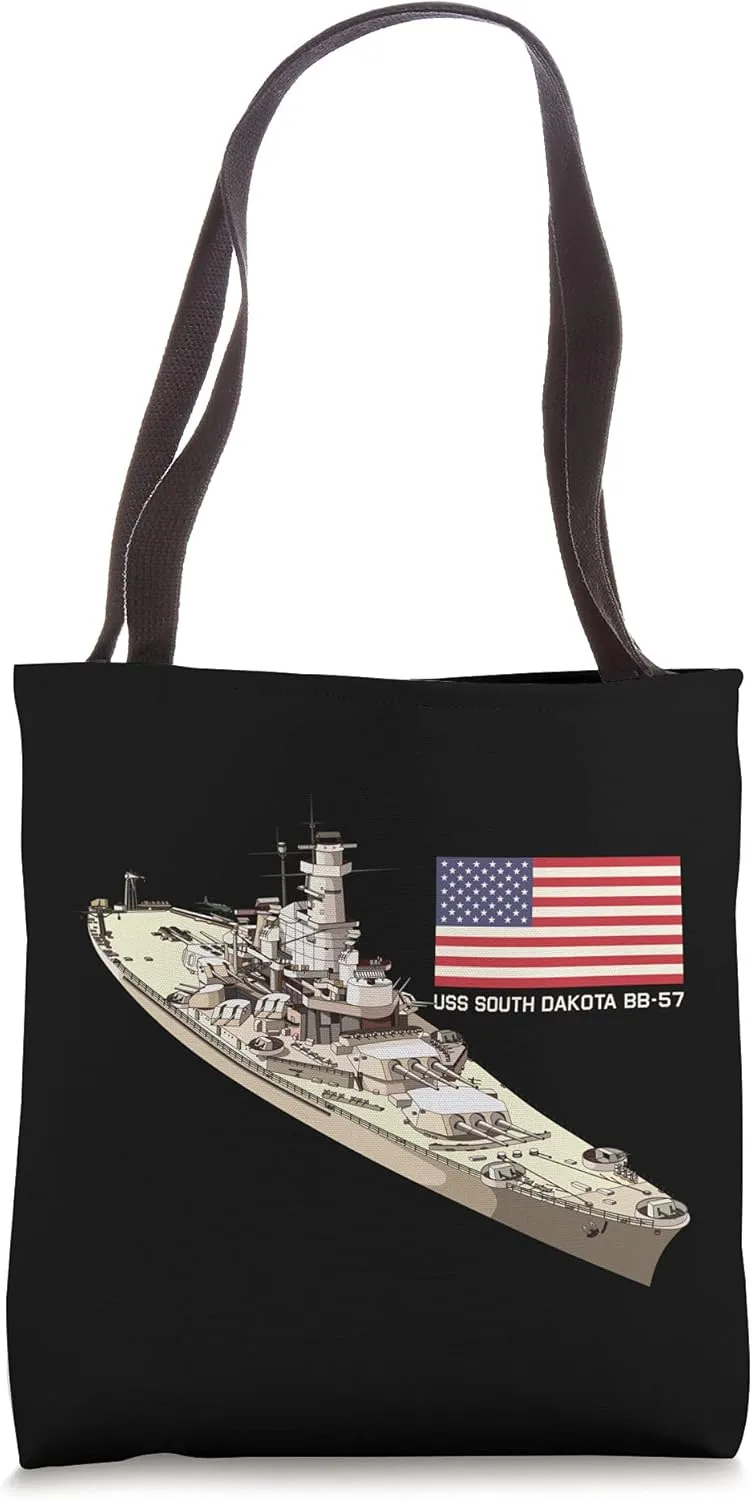 USS South Dakota BB-57 Battleship Diagram American Flag Tote Bag