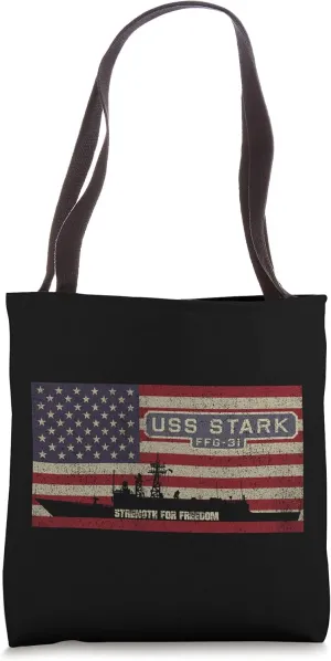 USS Stark FFG-31 Frigate Ship USA American Flag Tote Bag
