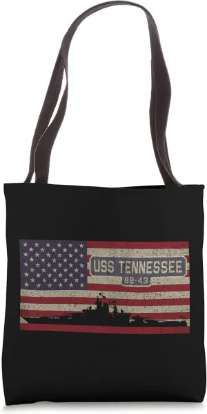 USS Tennessee BB-43 WW2 Battleship USA American Flag Tote Bag