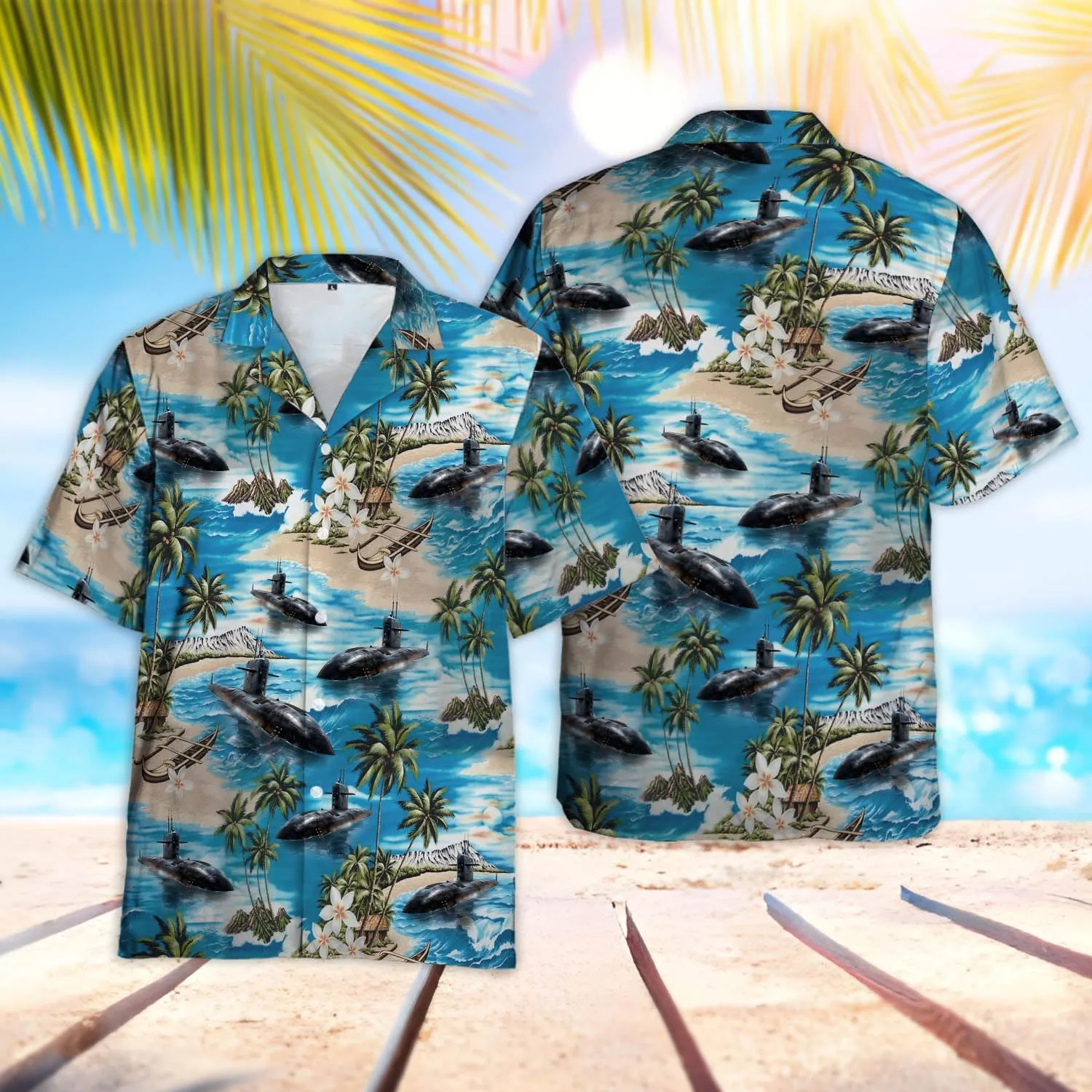 V-DECORPARKS Submarine Veteran Hawaiian Shirt for Men-Navy Submarine Beach Mens Button Up Shirts Short Sleeve (TU-HW_184)