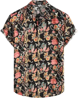 VATPAVE Mens Casual Short Sleeve Button Down Shirts Regular Fit Hawaiian Summer Shirts