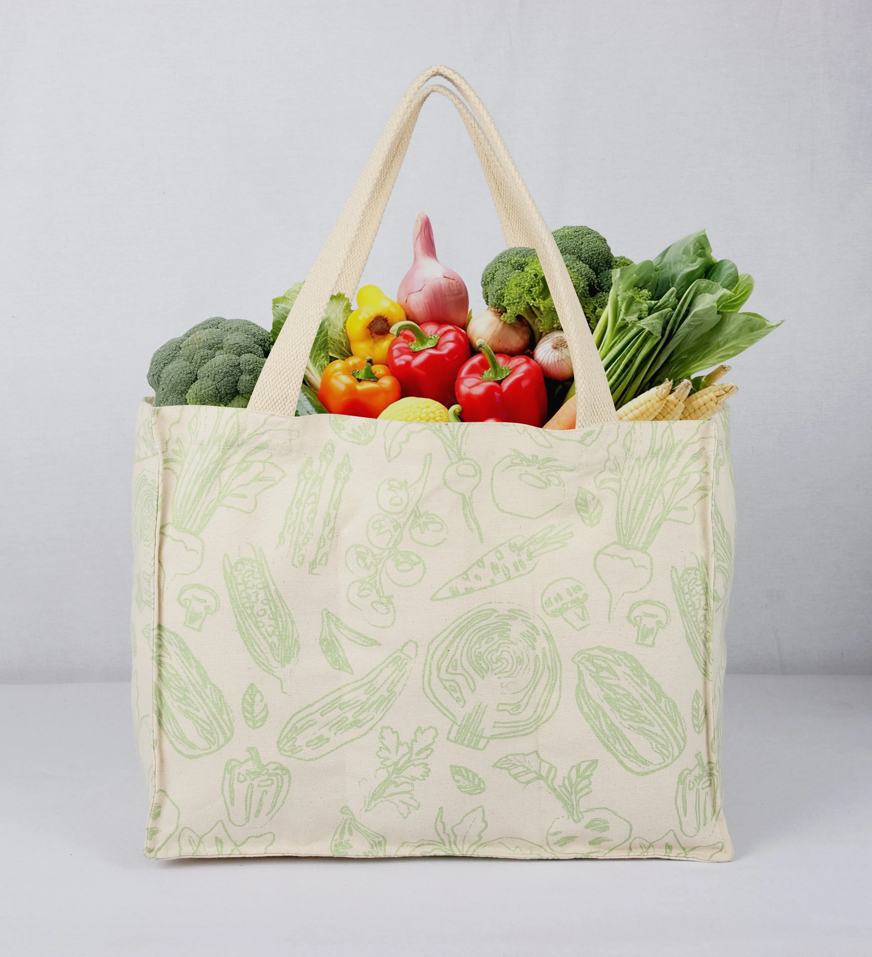 Vegetables / 1) Time-sensitive Shopping Grocery Canvas Heavy-duty Cotton Bag (Pack of