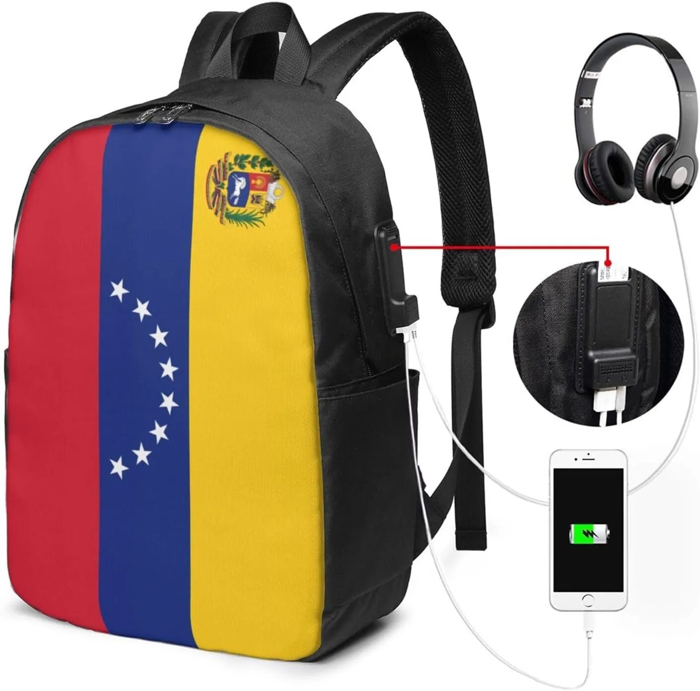 Venezuelan Venezuela Flag Laptop Backpacks Travel Backpack Casual Business Daypack Sport Rucksack Computer Bag Fits up to 17 Inch Notebook with USB Port
