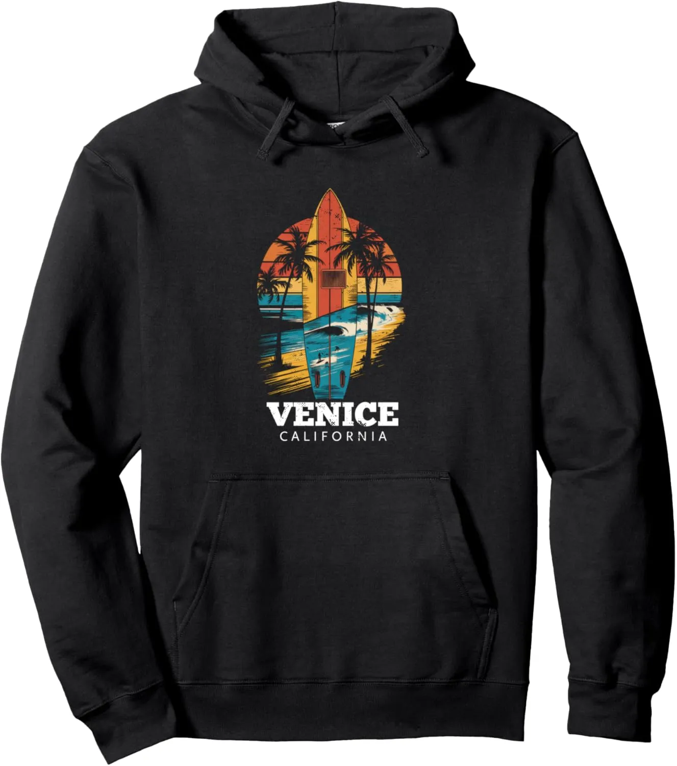 Venice Beach California Surfboard Surfing Retro Pullover Hoodie