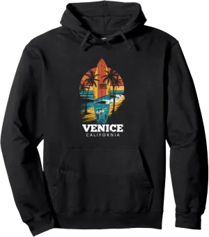 Venice Beach California Surfboard Surfing Retro Pullover Hoodie