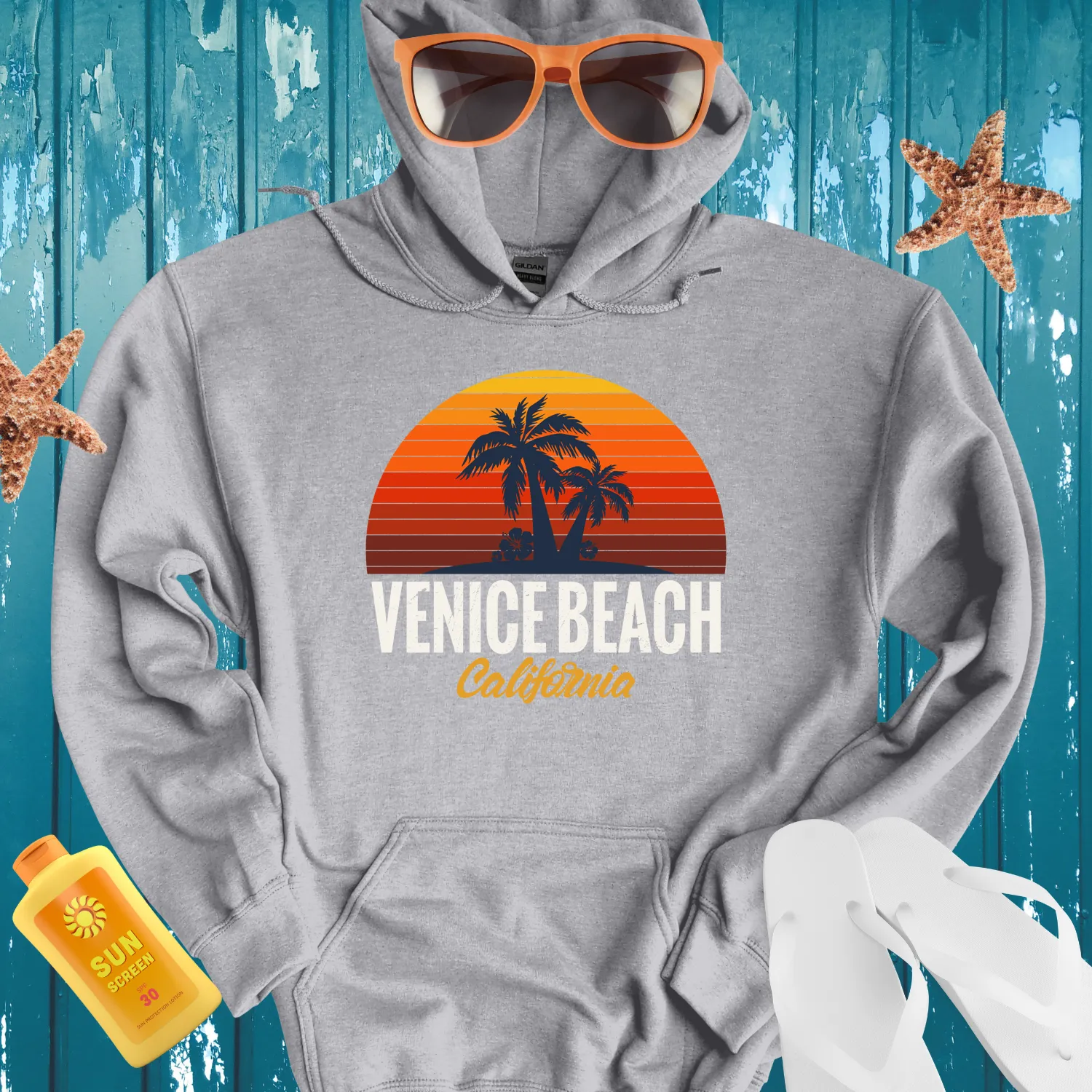 Venice Beach Hoodie With Sunset And Palm Trees Design