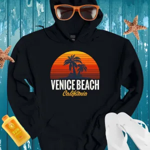 Venice Beach Hoodie With Sunset And Palm Trees Design