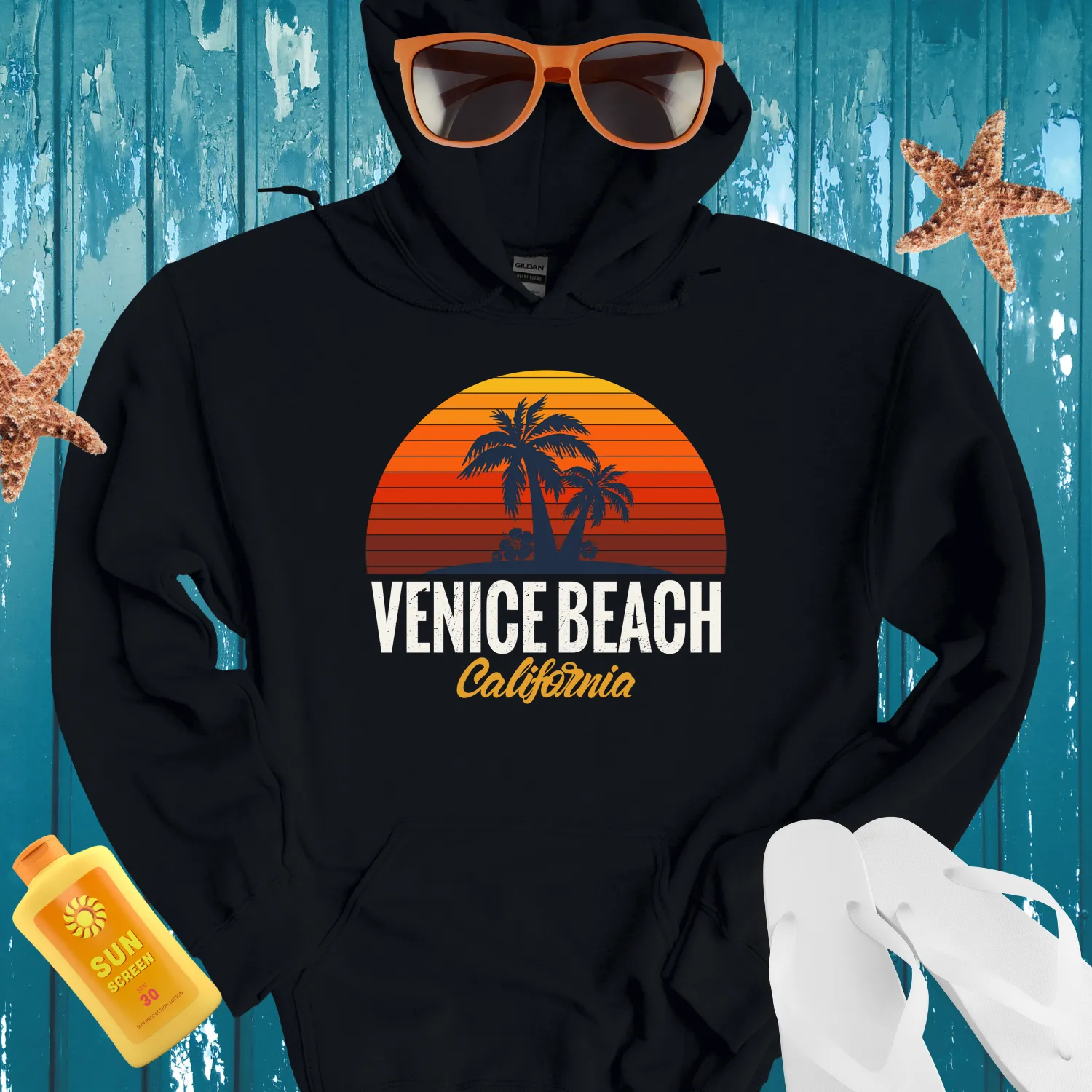 Venice Beach Hoodie With Sunset And Palm Trees Design