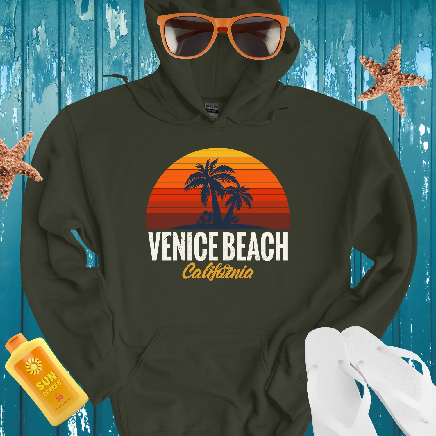 Venice Beach Hoodie With Sunset And Palm Trees Design