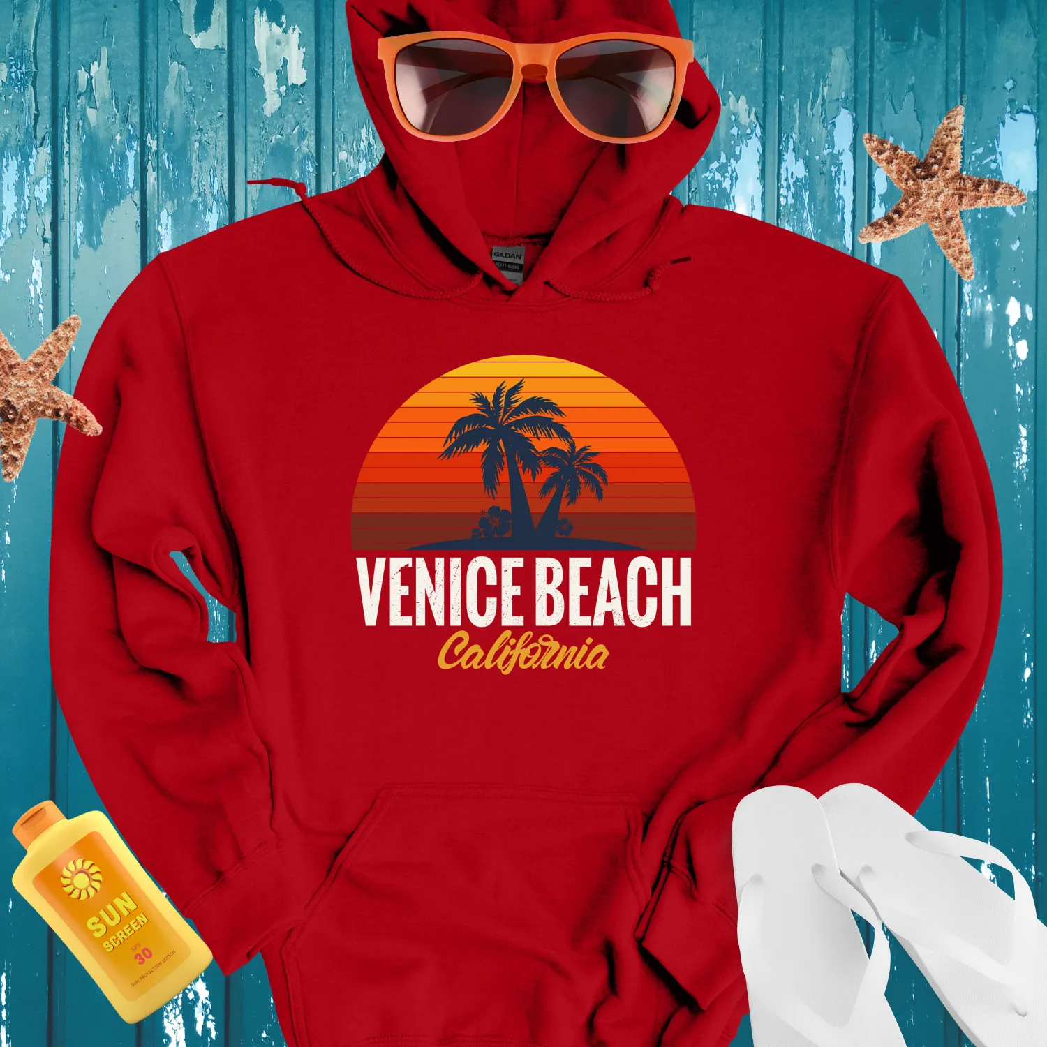 Venice Beach Hoodie With Sunset And Palm Trees Design