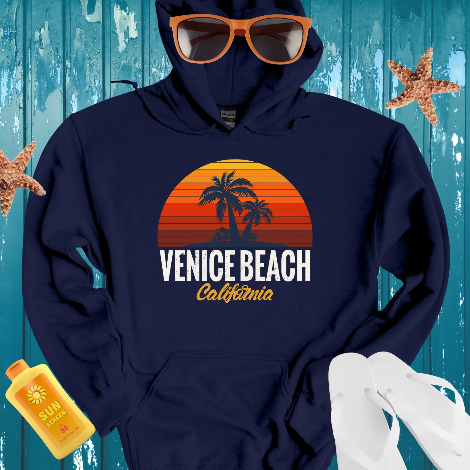 Venice Beach Hoodie With Sunset And Palm Trees Design
