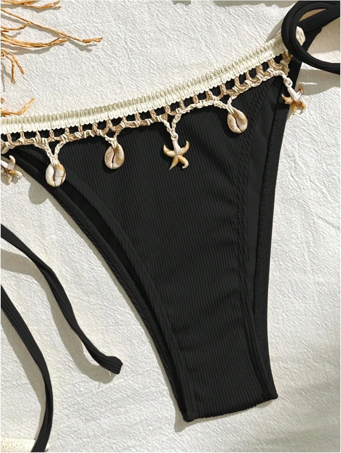 Verdusa Women's Sexy Halter Triangle Tie Side Bikini Set Ribbed Swimsuits 2 Piece Bathing Suit