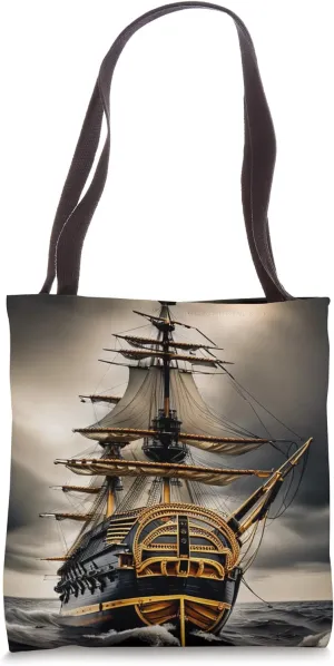 Vintage 17th Century Warship Art Voyage Ship Battleship Art Tote Bag