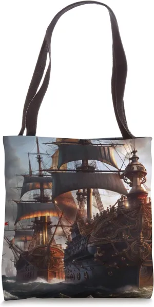 Vintage 17th Century Warship Art Voyage Ship Battleship Art Tote Bag