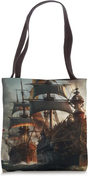 Vintage 17th Century Warship Art Voyage Ship Battleship Art Tote Bag