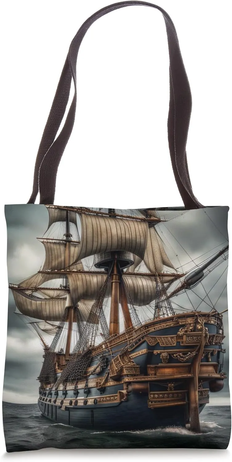 Vintage 17th Century Warship Art Voyage Ship Battleship Art Tote Bag