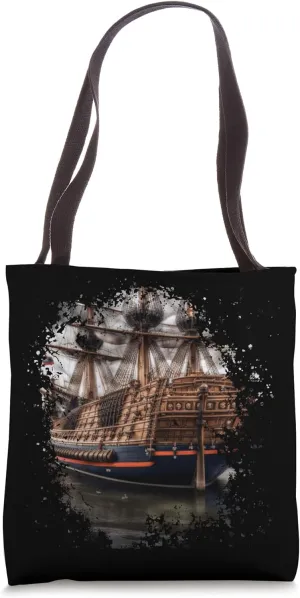 Vintage 17th Century Warship Art Voyage Ship Battleship Art Tote Bag
