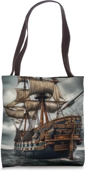 Vintage 17th Century Warship Art Voyage Ship Battleship Art Tote Bag