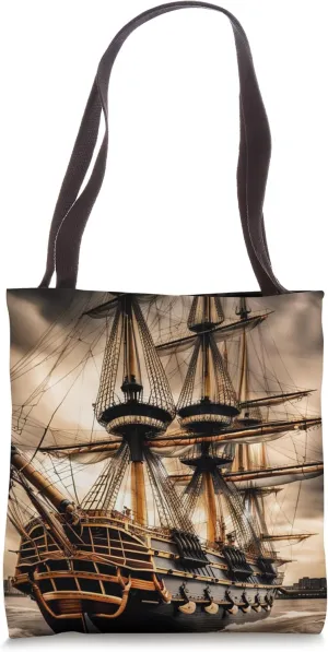 Vintage 17th Century Warship Art Voyage Ship Battleship Art Tote Bag