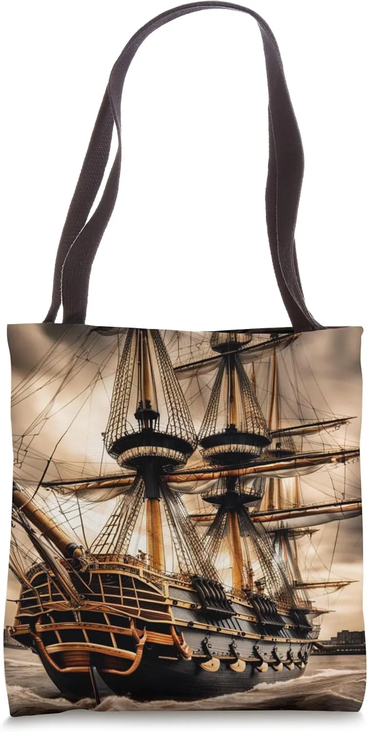 Vintage 17th Century Warship Art Voyage Ship Battleship Art Tote Bag