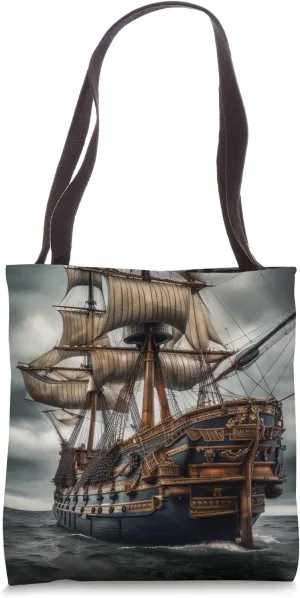 Vintage 17th Century Warship Art Voyage Ship Battleship Art Tote Bag
