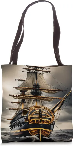 Vintage 17th Century Warship Art Voyage Ship Battleship Art Tote Bag