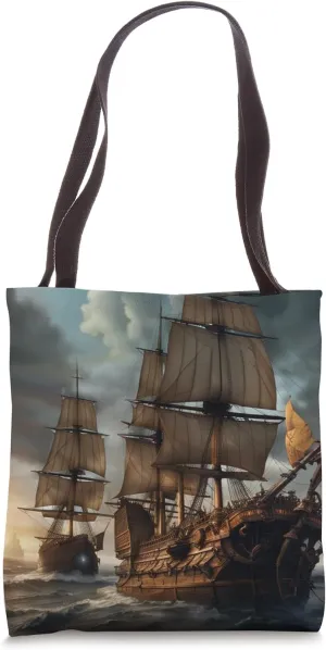Vintage 17th Century Warship Art Voyage Ship Battleship Art Tote Bag