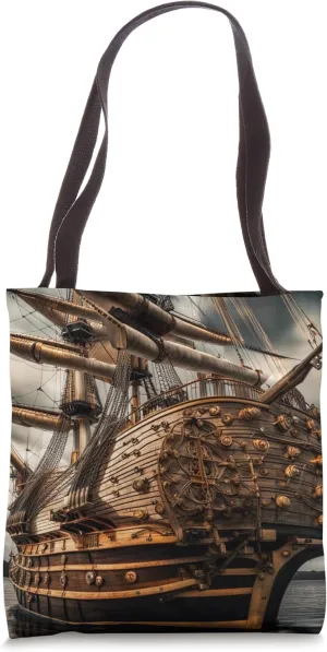Vintage 17th Century Warship Art Voyage Ship Battleship Art Tote Bag