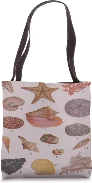 Vintage Beach Seashells, Starfish and Coral Illustration Tote Bag
