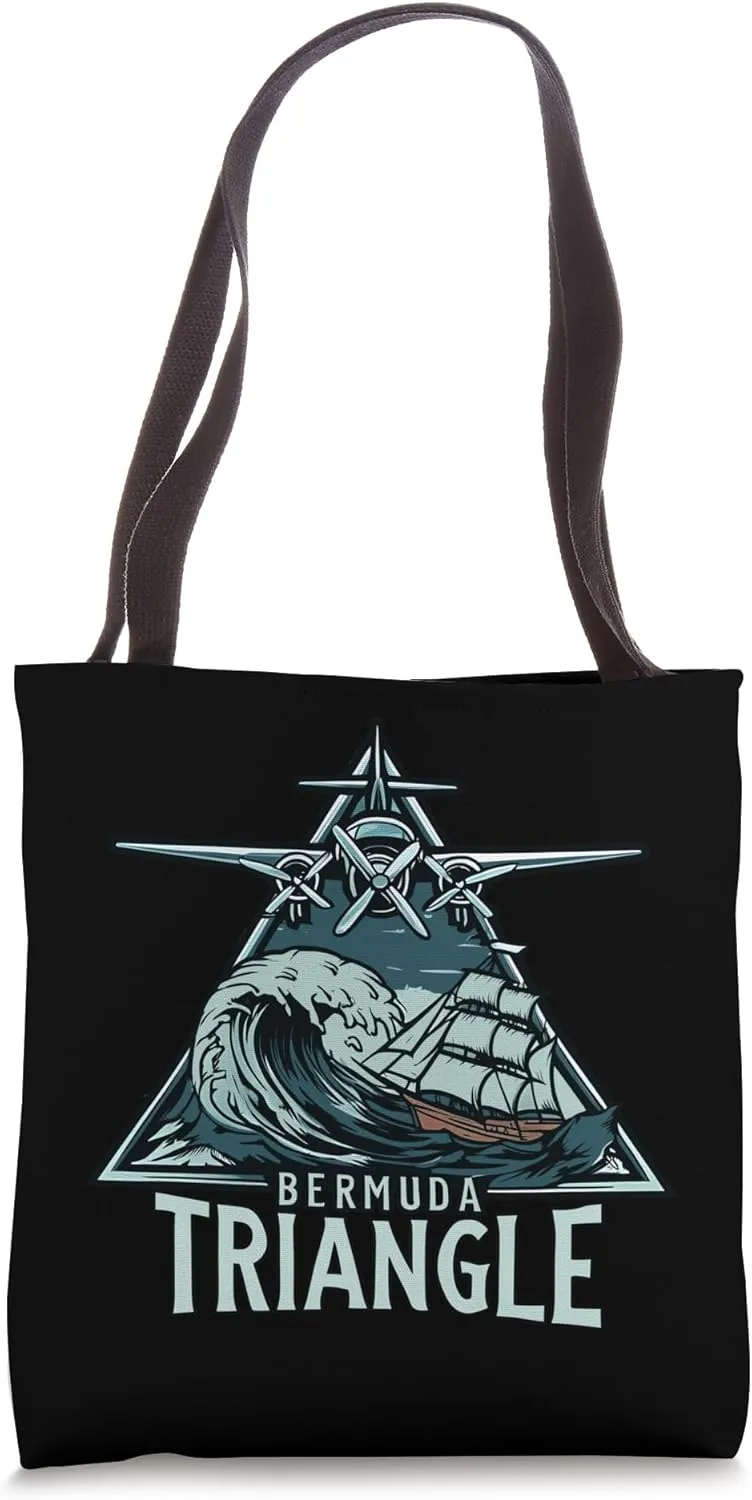 Vintage Bermuda Triangle Mystery Plane Ship Wave Graphic Tote Bag